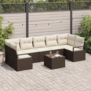 Set Divano da Giardino a 8 Pezzi con Cuscini Marrone Polyrattan