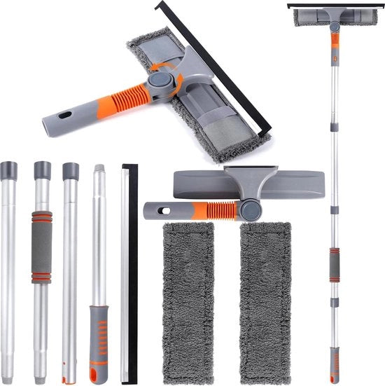 Pulitore di finestre 2 in 1 telescopico con testa flessibile - attrezzo professionale per pulire vetri alti all'interno e all'esterno - estensione telescopica 58-162 cm Spazzola per vetri telescopica