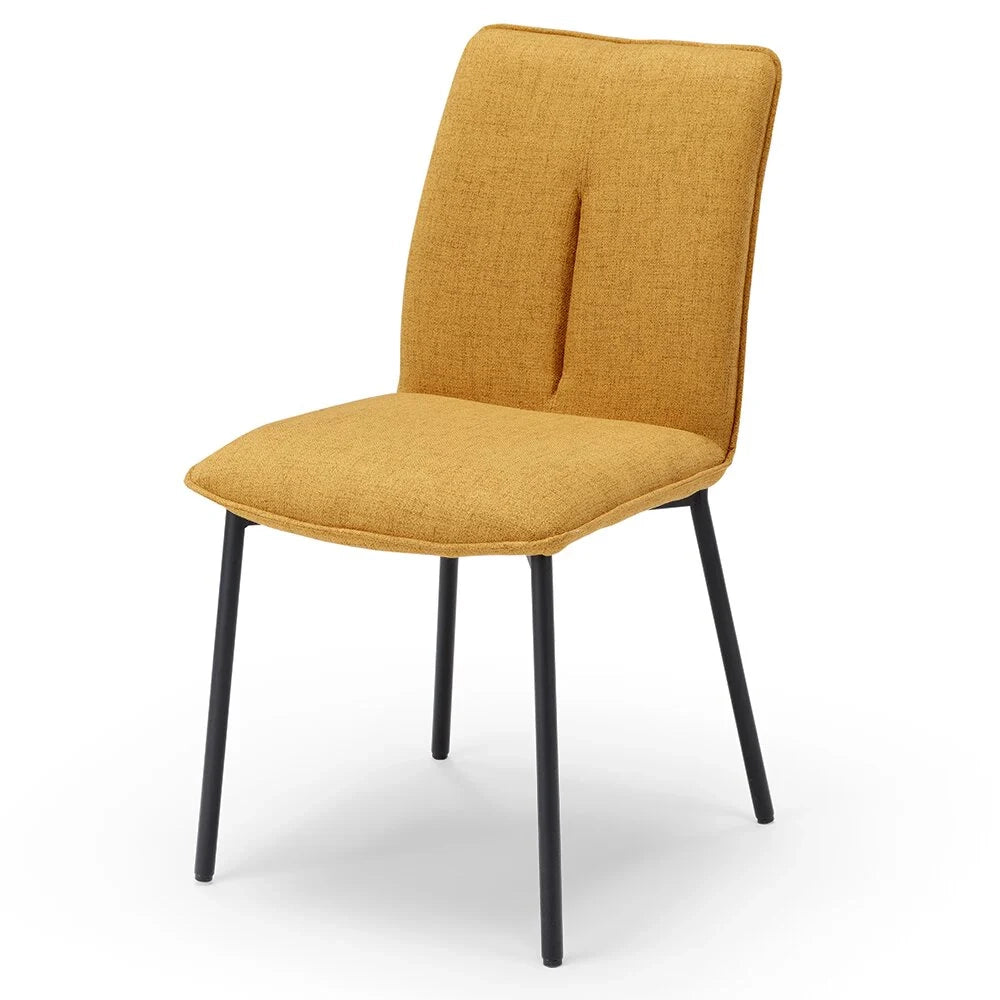 Set 4 sedie imbottita CAMILLA per cucina, sala da pranzo e soggiorno, design moderno, gambe coniche robuste finitura ghisa, schienale e seduta rivestiti con tessuto effetto doppio tono colore Senape