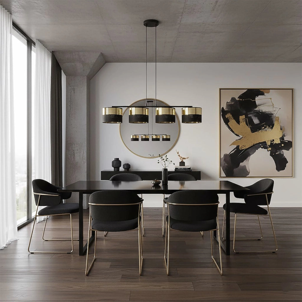 Lampada a sospensione LUX in acciaio nero e oro