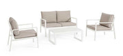 Salotto Hilde in Alluminio Verniciato Bianco – 1 Divano, 2 Poltrone e Tavolino
