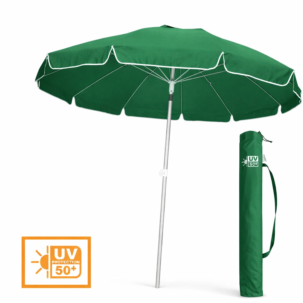 Ombrellone Mare Spiaggia 200 cm 12 Stecche Antivento Alluminio UV50+ Inclinabile Custodia