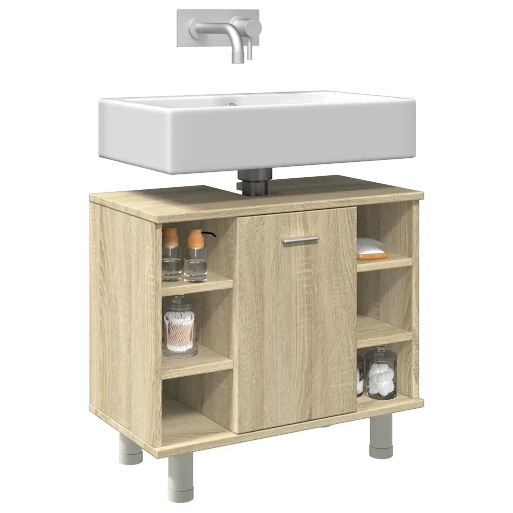 Mobiletto da bagno salvaspazio di design 60 x 32 x 53 cm realizzato in legno composito di rovere Sonoma 02_0050775