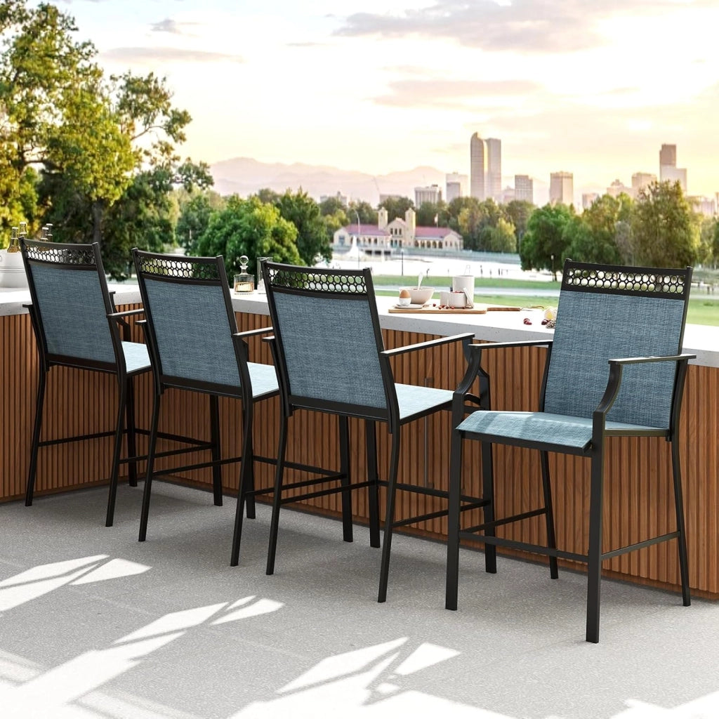 Set di 2 sedie da giardino, da balcone con braccioli e poggiapiedi, per giardino, piscina, balcone e terrazze, portata fino a 180 kg (blu)