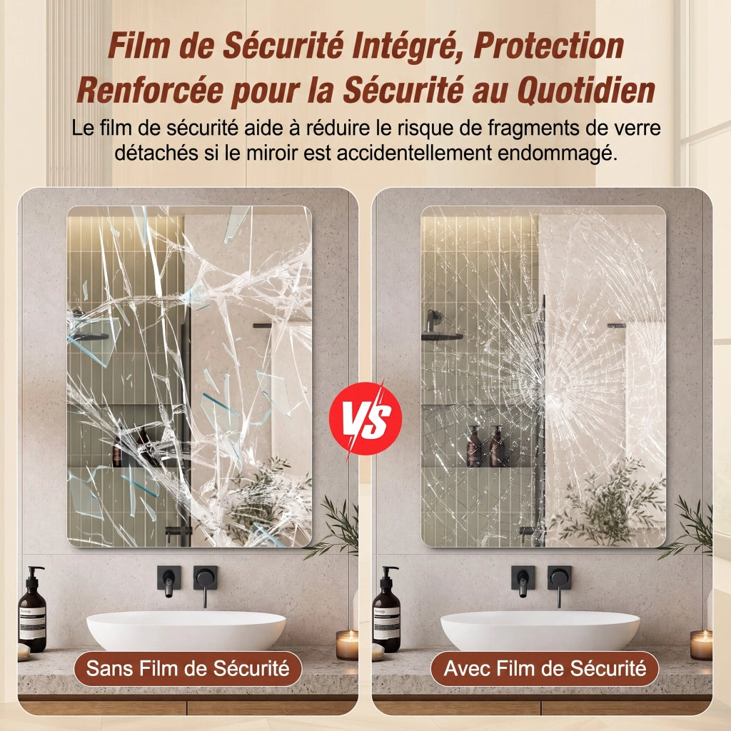 Specchio semplice senza cornice con angoli arrotondati R50 sospensione orizzontale o verticale in vetro argento 108 × 68 cm