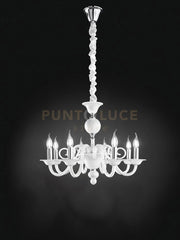 BOUGIE Sospensione 8 luci in metallo e vetro bianco soffiato attacco E14 d.85cm