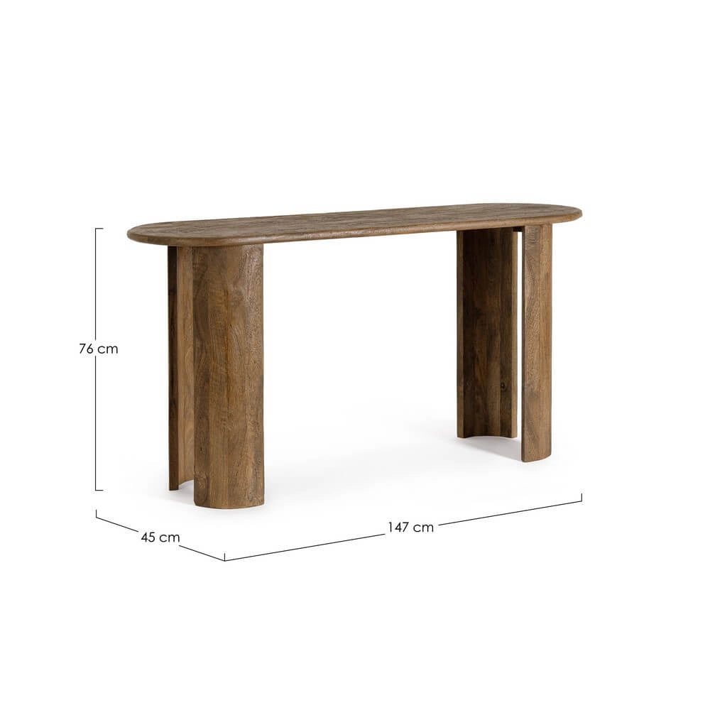 Consolle in Legno di Mango con Piano Ovale e Gambe Cilindriche - BRANCH