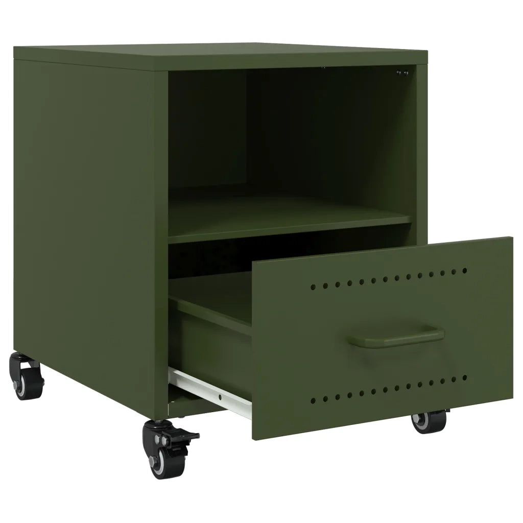Set di 2 Comodini | Armadio da Notte | Mobiletto da notte Verde Oliva 36x39x43,5 cm in Acciaio