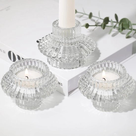 Set di candele a doppia faccia da 3 pezzi, vaso cilindrico in vetro e candele per tè, adatto per centri di evento, matrimoni, feste e come decorazione per la casa.