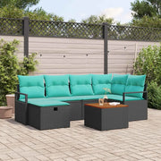 Set Divano da Giardino con cuscino 7 pcs Nero polyrattan