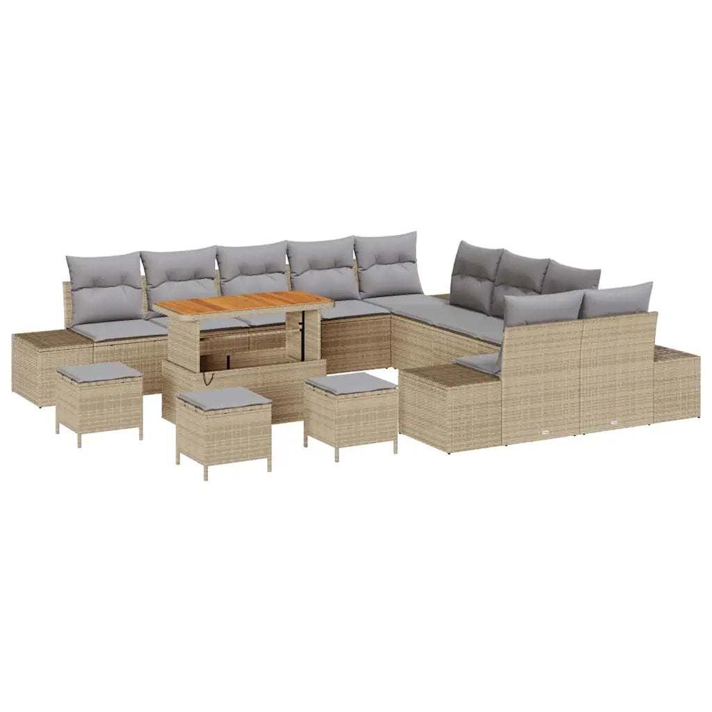 Set Divano da Giardino con cuscino 14 pcs Beige polyrattan