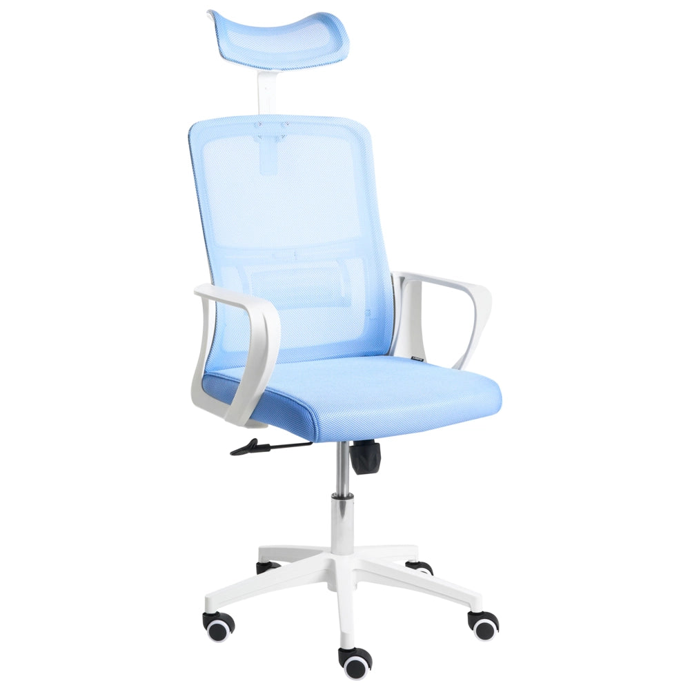 Sedia da ufficio con base girevole e poggiatesta regolabile in altezza con rete Home Office Blu stile moderno