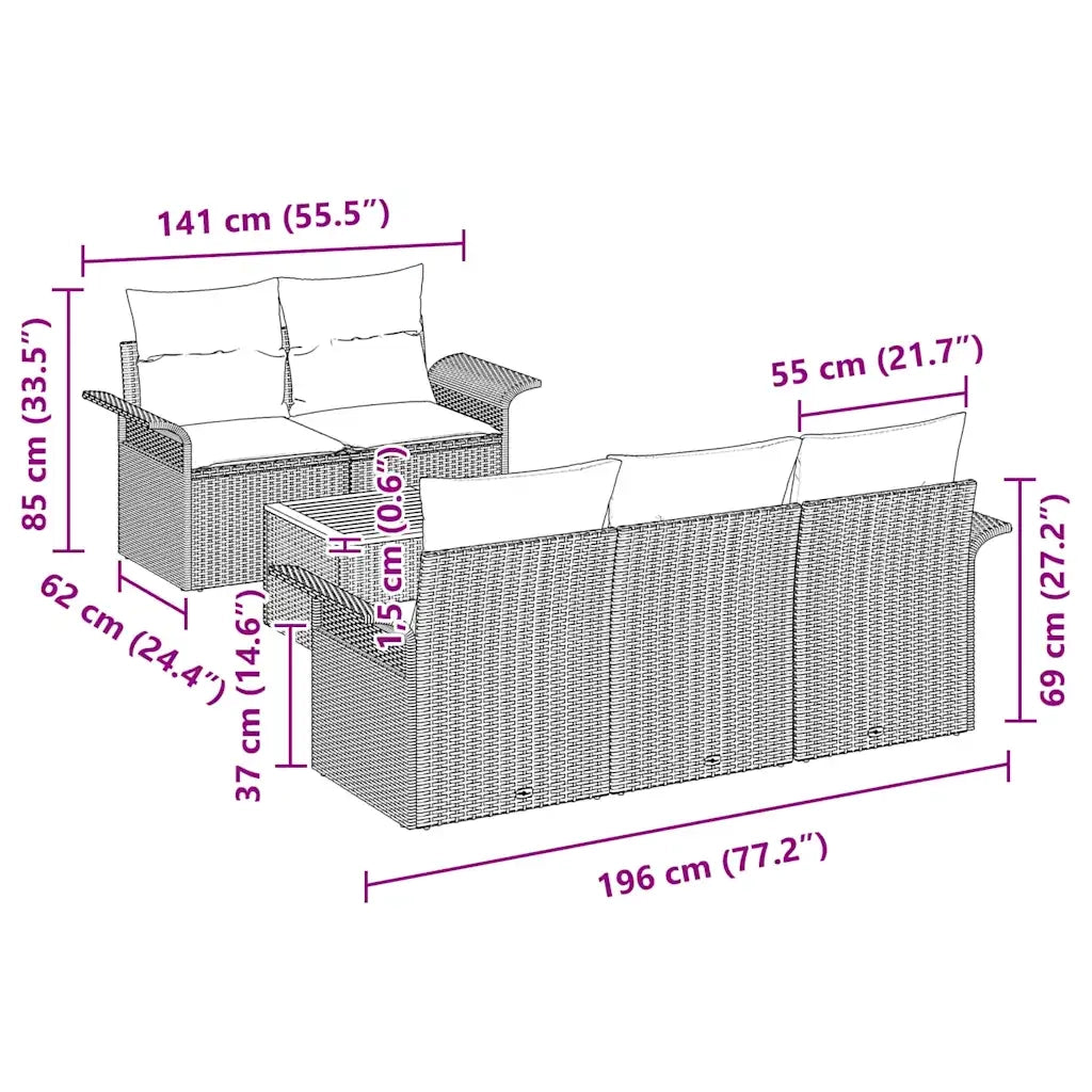 Set Divano da Giardino con cuscino 6 pcs Nero polyrattan 3347264