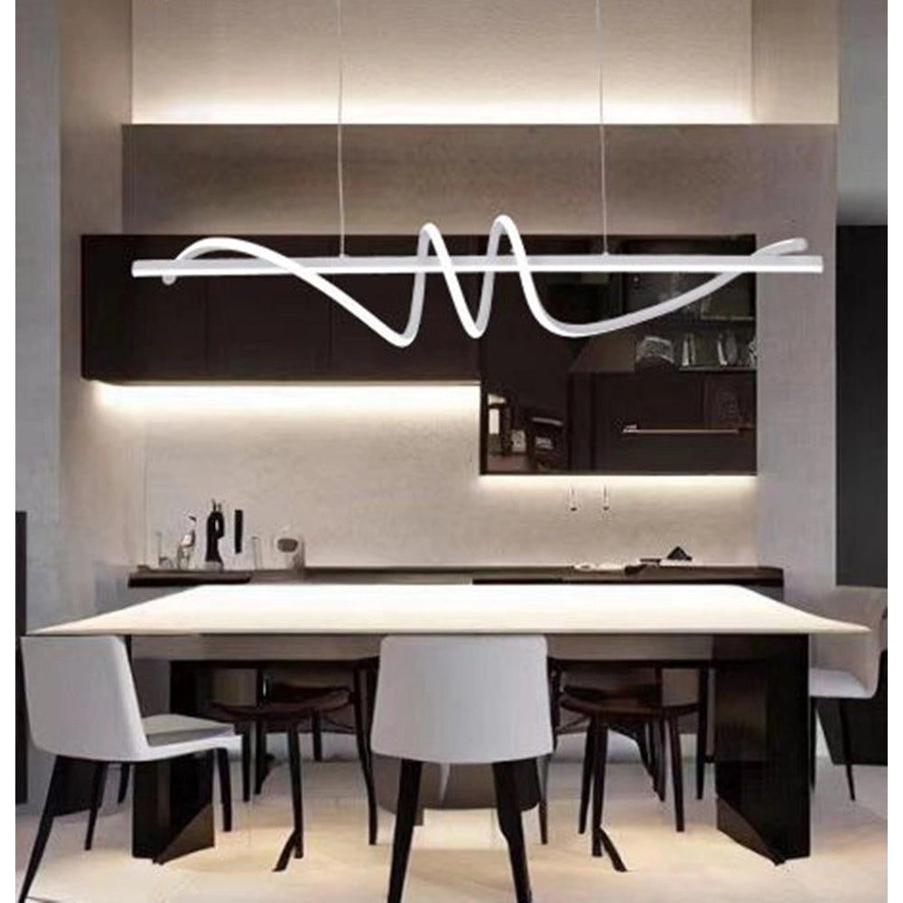 Trade Shop - Lampadario Sospeso Led 65w Bianco Spirale Ondulato Vortice Orizzontale Luce 3000k-6500k 01141 -