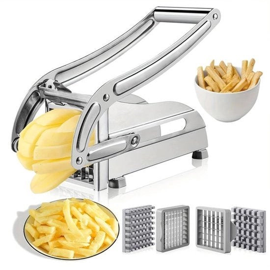 Aardappelsnijder professionale con manico confortevole e lama diritta in acciaio inossidabile, ideale per la preparazione di patatine fritte e chips.