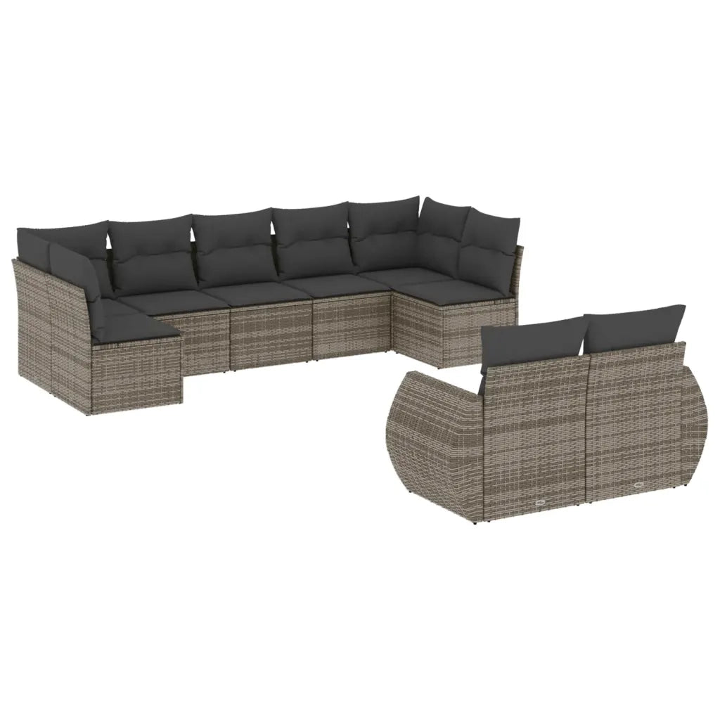 Set Divano da Giardino 9 pz con Cuscini Grigio in Polyrattan 3221819