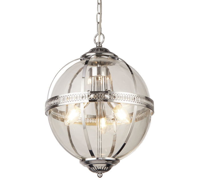 Lampadario Contemporaneo Corona Acciaio Cromo Vetro 3 Luci E14