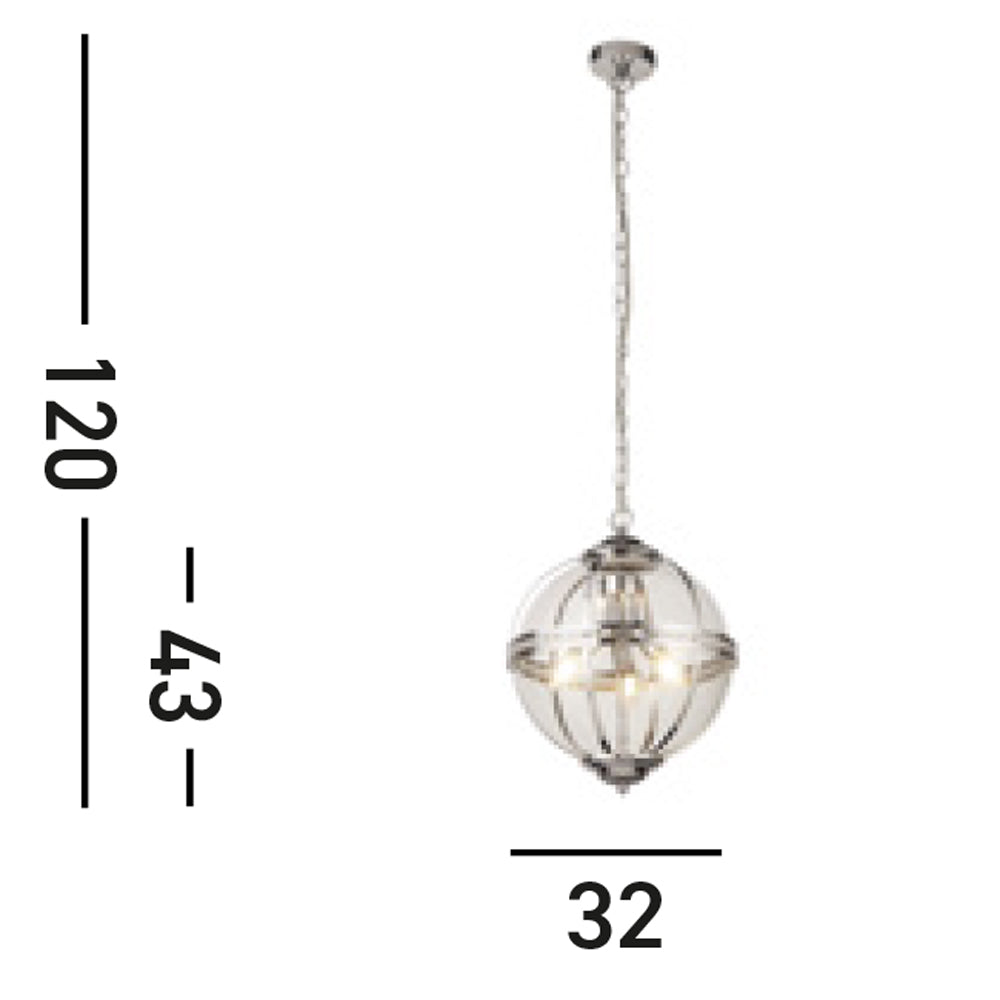 Lampadario Contemporaneo Corona Acciaio Cromo Vetro 3 Luci E14