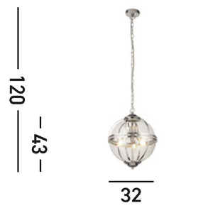 Lampadario Contemporaneo Corona Acciaio Cromo Vetro 3 Luci E14