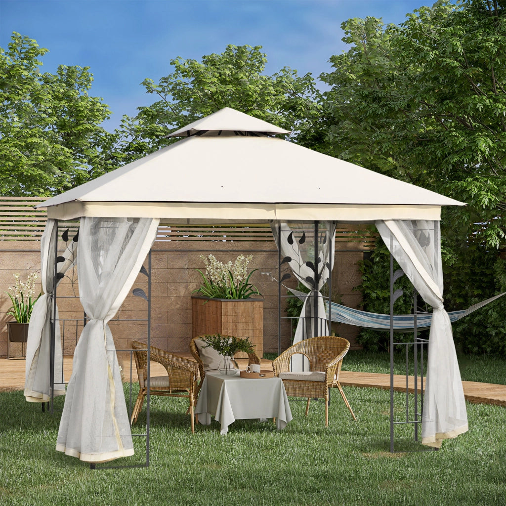 Gazebo da Giardino 3x3m con Zanzariera ¨C Zephmum ¨C Bianco, Acciaio