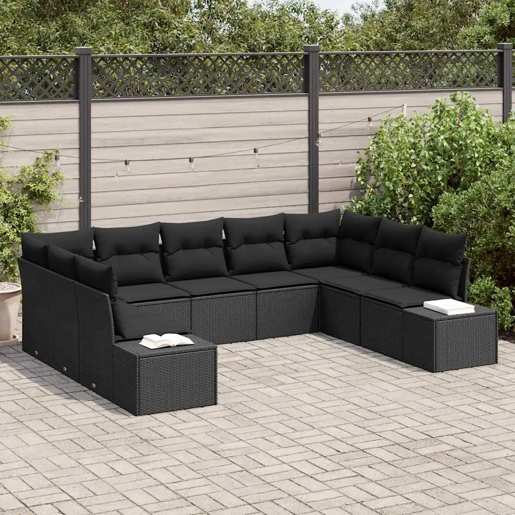 Set Divano da Giardino con cuscino 9 pcs Nero polyrattan 3347223