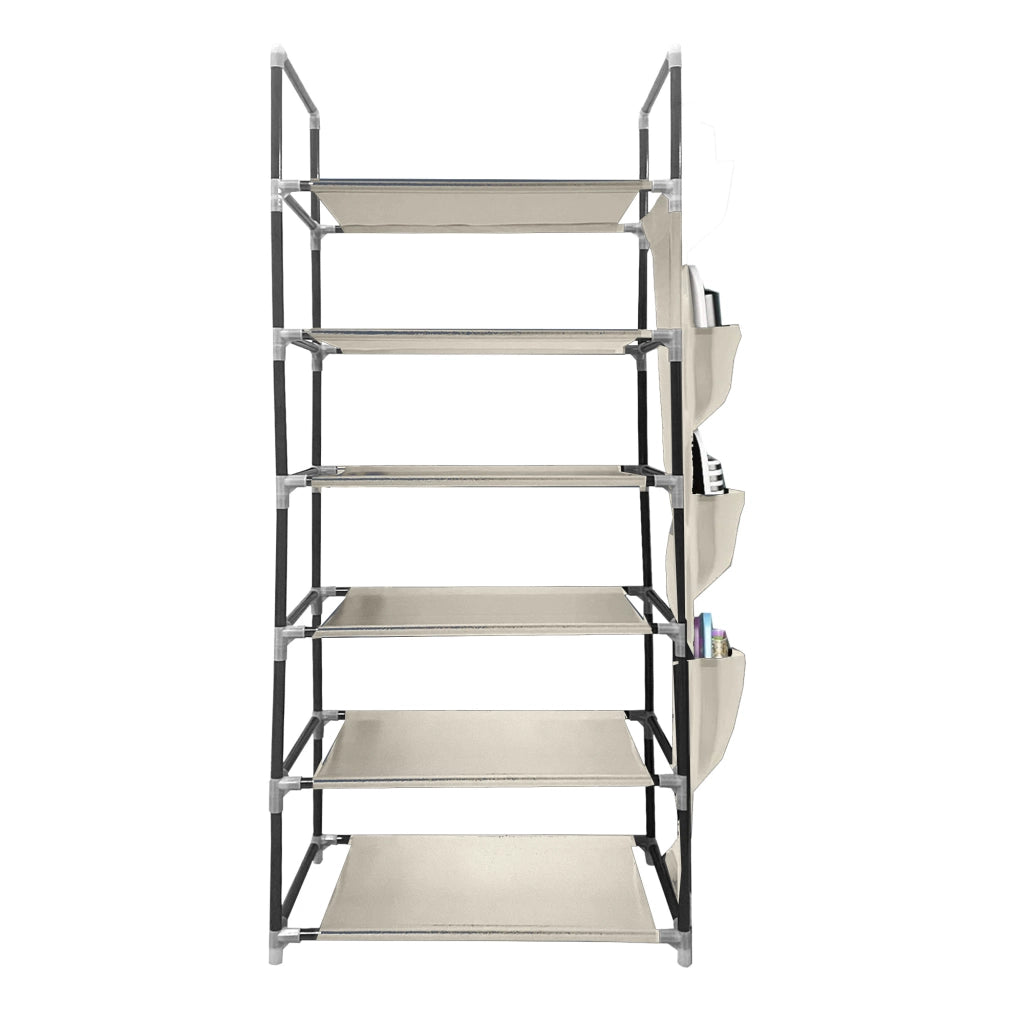 Scarpiera in tessuto, 6 ripiani, 18 paia | Appendino laterale con 3 tasche | Realizzata in PVC e tessuto non tessuto | Organizzatore per scarpe | 46x27x108 cm