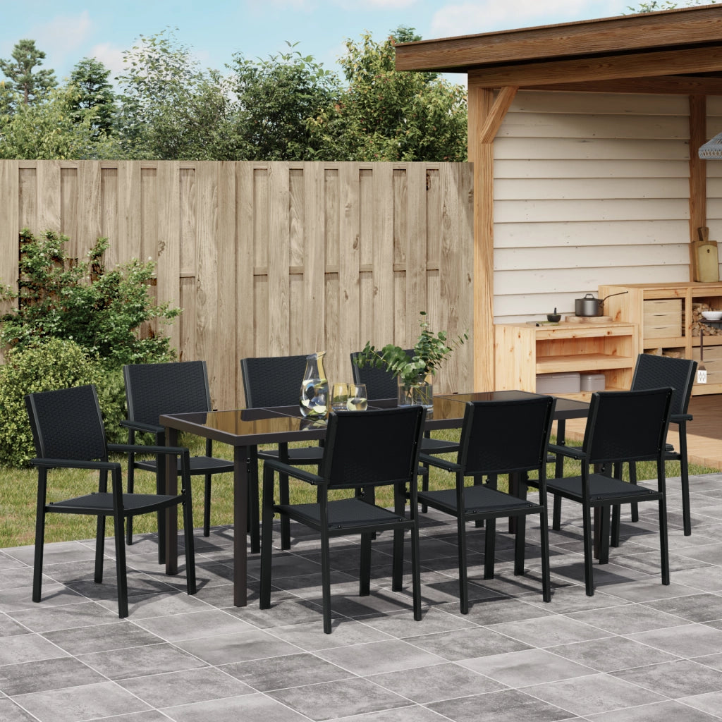 Set da pranzo da giardino 9 pezzi in poli rattan nero