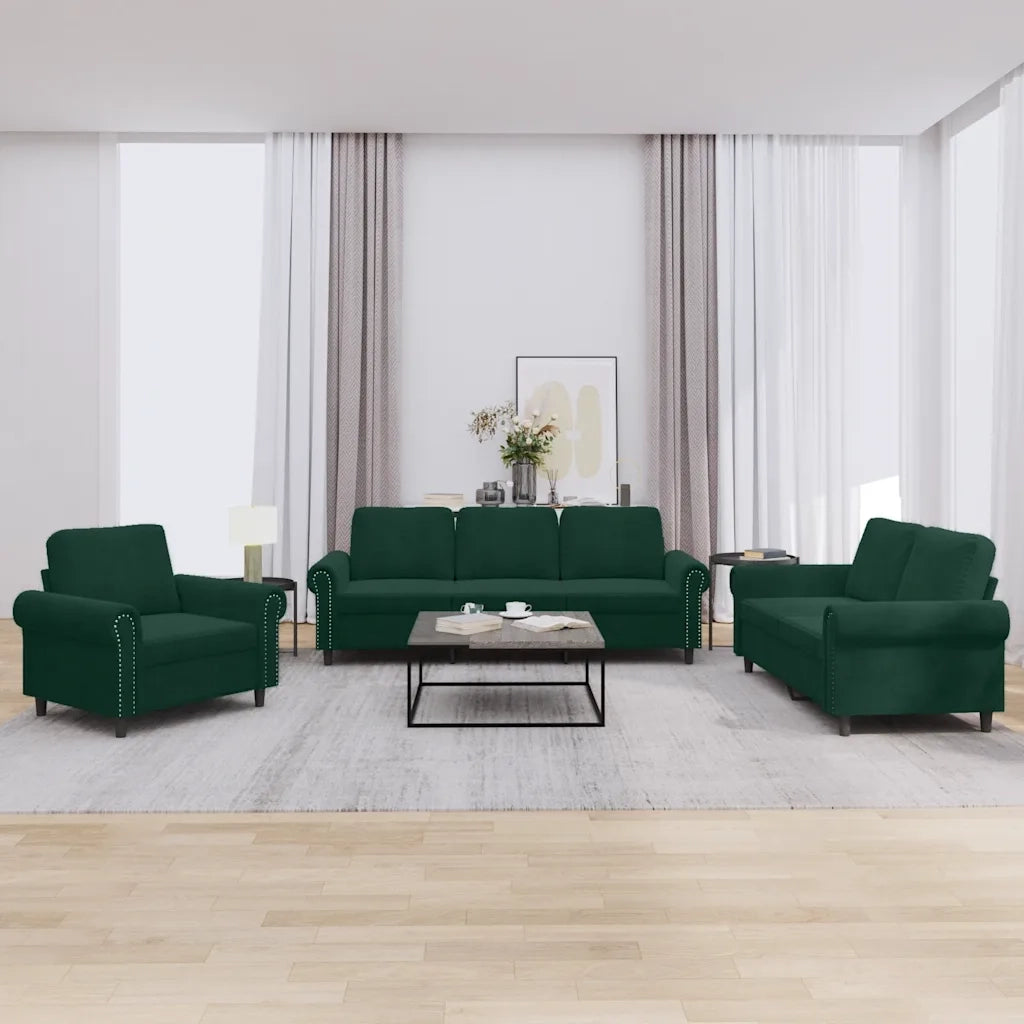Set di Divani 3 pz con Cuscini Verde scuro in Velluto