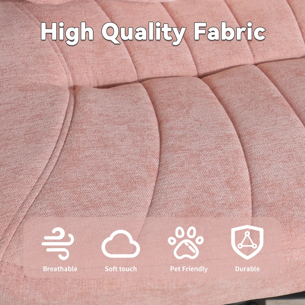 Chaise de bureau girevole in tessuto con supporto lombare gonfiabile seduta ampia base stabile e ruote silenziose rosa