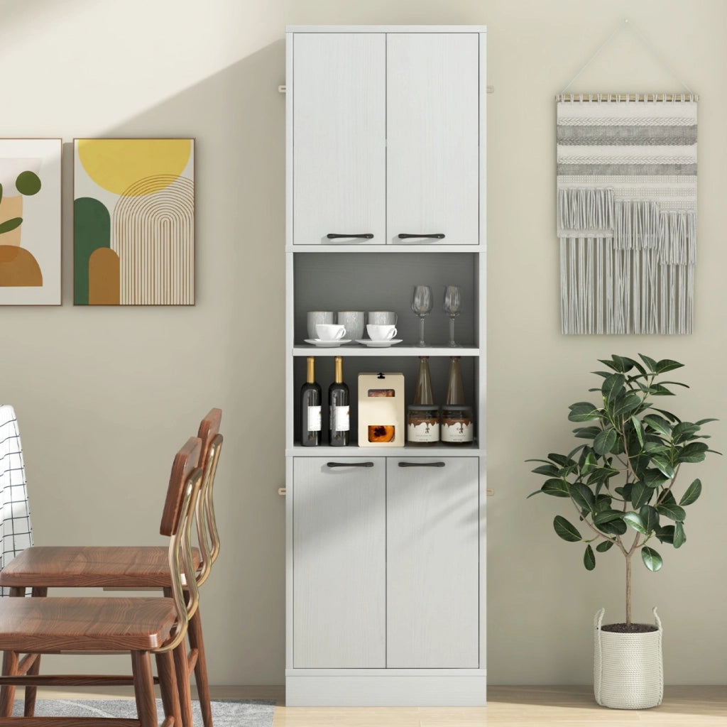 Armadio dispensa da cucina con porte e ripiani cerniere di sicurezza e dispositivi anti-caduta, Armadio alto 190cm Quercia Bianca
