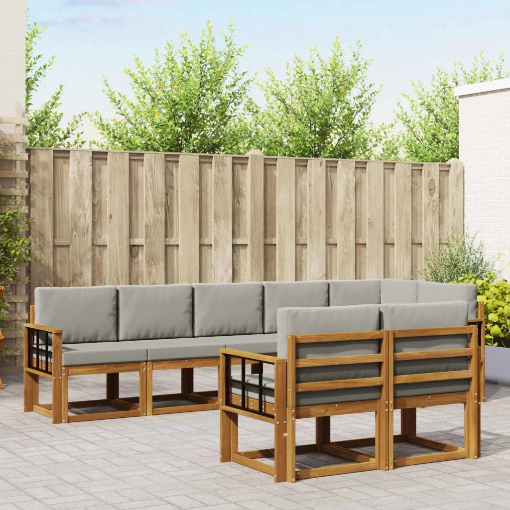 Set di divani da esterno 8 pcs Grigio Naturale e Chiaro