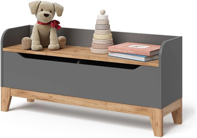 Cassapanca per giocattoli Malia, Grigio/Artisan, 107.2 x 50 cm con sedile, con spazio contenitivo e combinabile con altri mobili Malia