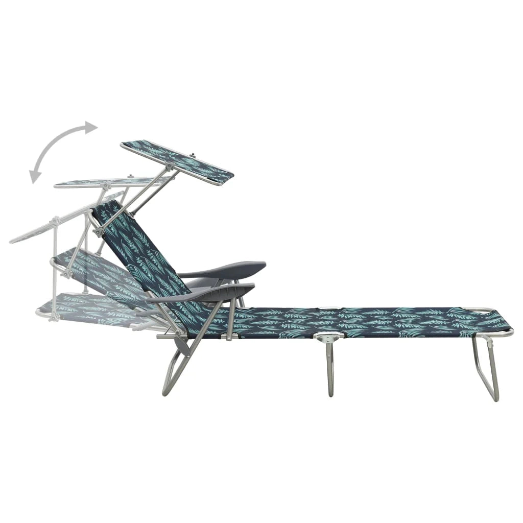 Lettino prendisole sedia a sdraio lettino prendisole letto da giardino mobili da esterno per patio con tettoia in acciaio motivo a foglie 02_0012266