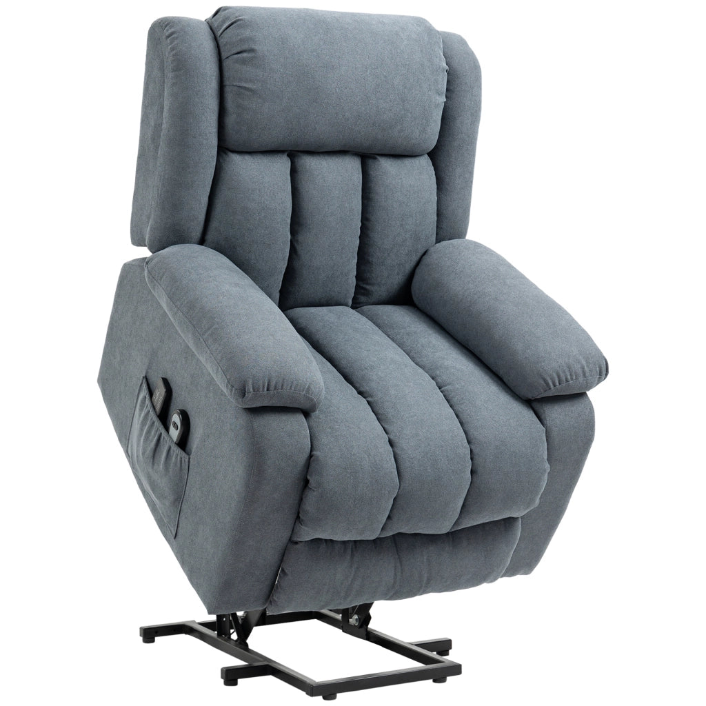 Poltrona Elettrica Alzapersona 91x93x103 cm Reclinabile a 135° con Poggiapiedi in Tessuto Effetto Lino Grigio