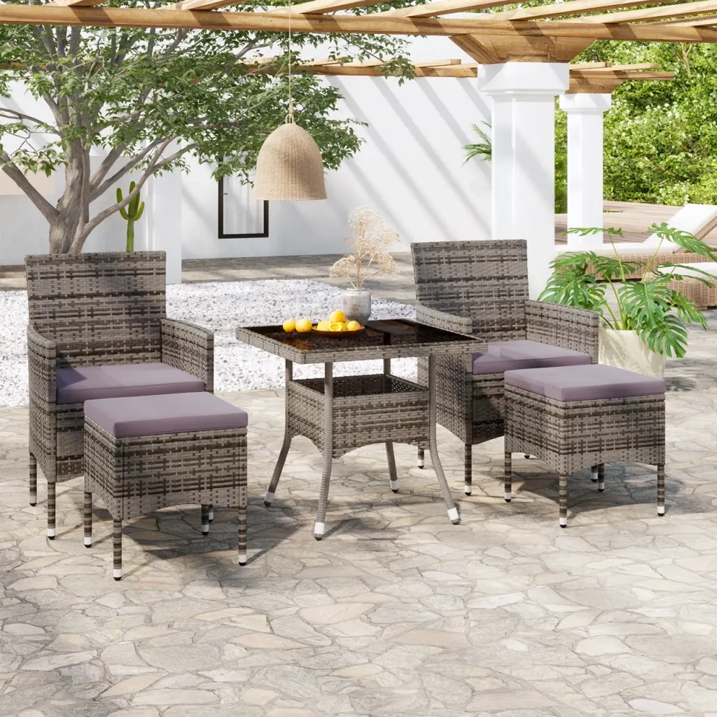 Set Pranzo da Giardino 5 pz | Set Salotto da Giardino Polyrattan e Vetro Temperato Grigio