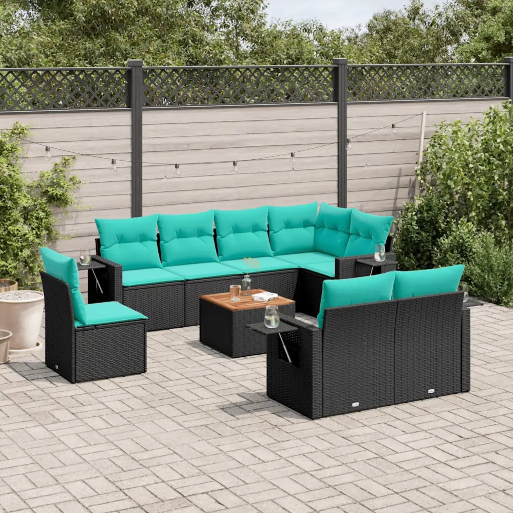 Set Divani da Giardino 9 pz con Cuscini Nero in Polyrattan 3224657