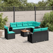 Set Divani da Giardino 9 pz con Cuscini Nero in Polyrattan 3224657