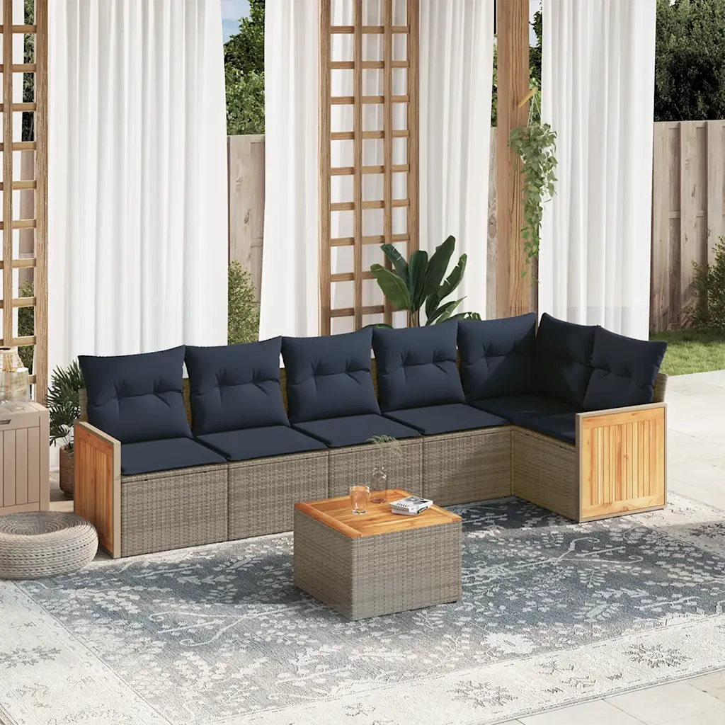 Set Divani da Giardino 7 pz con Cuscini Grigio in Polyrattan 3227678