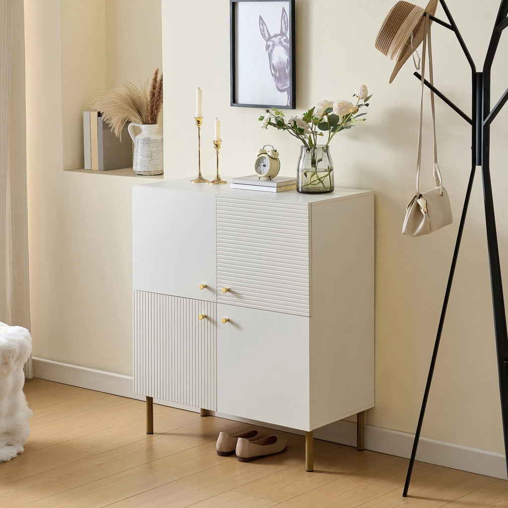 Credenza e madia bianca con maniglie in lega di zinco e gambe in acciaio, per soggiorno e ingresso, 80 × 36 × 90 cm