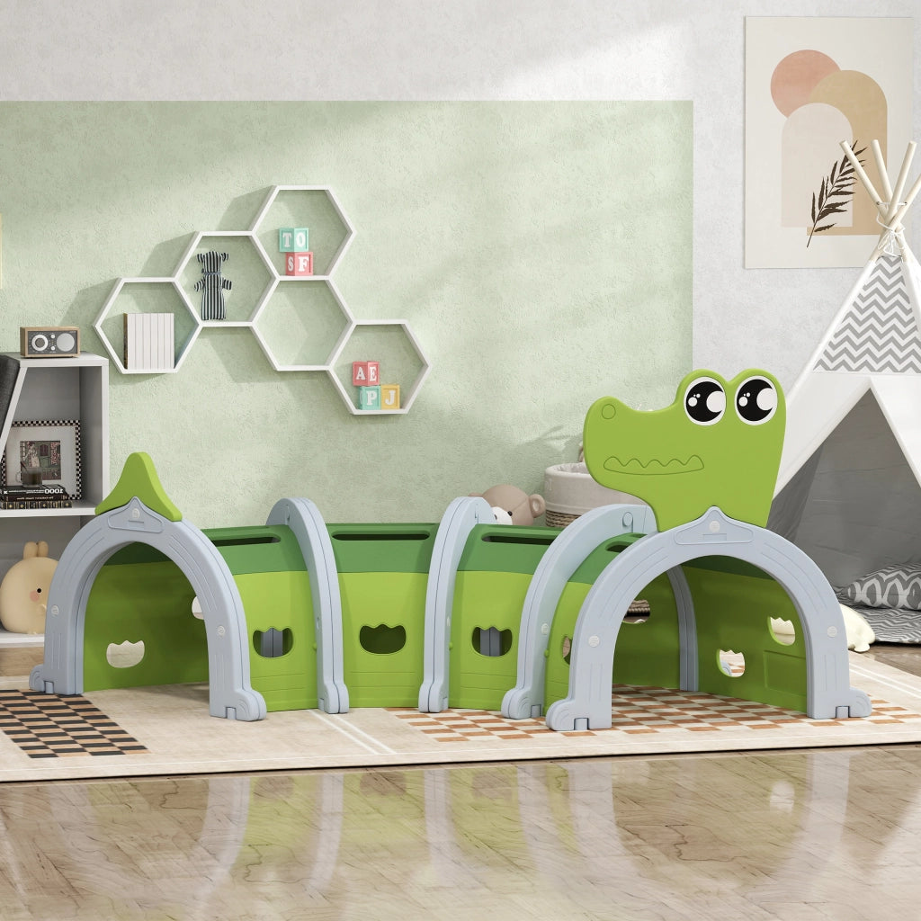 Tunnel Gioco per Bambini Forma Coccodrillo Modulabile ¨C zephmum ¨C Verde
