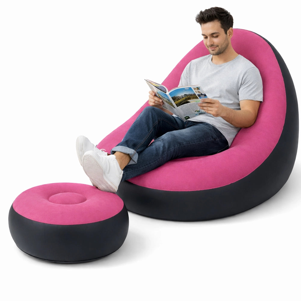 Set Poltrona e Poggiapiedi Gonfiabile Ergonomico Rosa da Esterno ed Interno