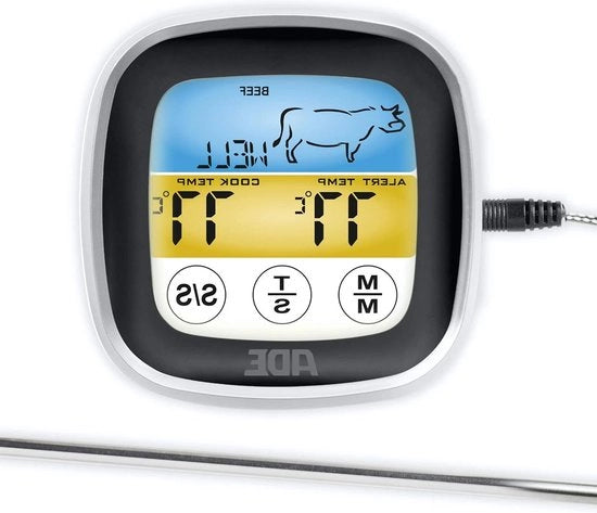 Termometro per la cottura - Termometro digitale per BBQ e griglia - Display LCD a schermo touch - Fork di misurazione in acciaio inossidabile - Termometro elettronico per forno - Punto di cottura perfetto - Incluso batterie - Nero argento