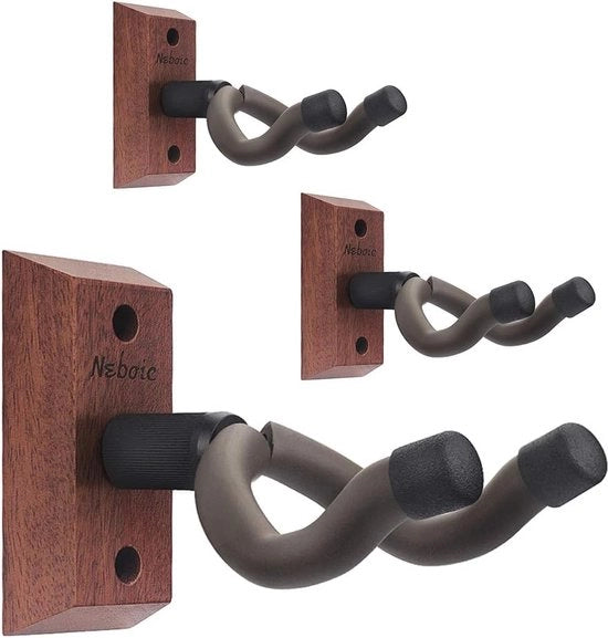 Supporto per Chitarra a Parete - 3 Pack Supporti per Chitarra in Legno con Fissaggio Morbido per Chitarre Acustiche e Elettriche
