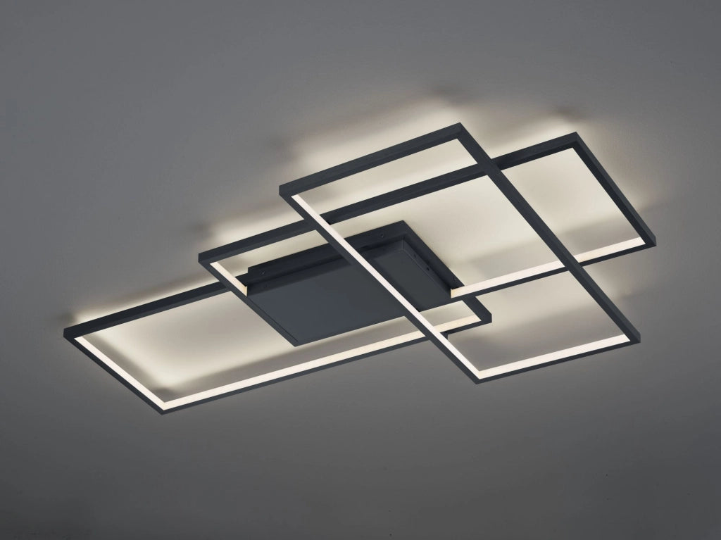 THIAGO PLAFONIERA GRANDE LED 39W 4500lm, 3000 - 6000K ANTRACITE 3 RETTANGOLI CON TECNOLOGIA " WIZ " MULTIFUNZIONE L. 114CM DIMMERABILE