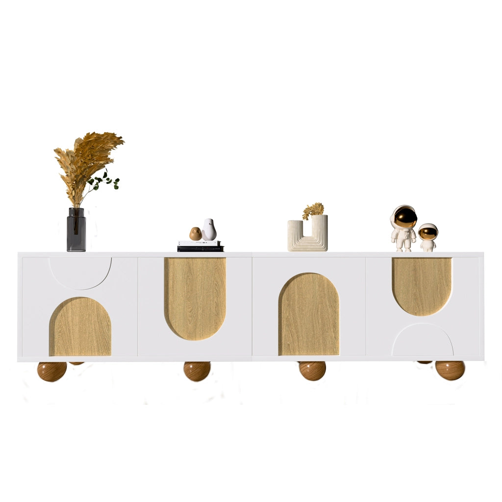 Mobile TV con 4 Ante e 4 Scomparti; Stile Moderno; in MDF; 175??38??50 cm; Naturale e Bianco