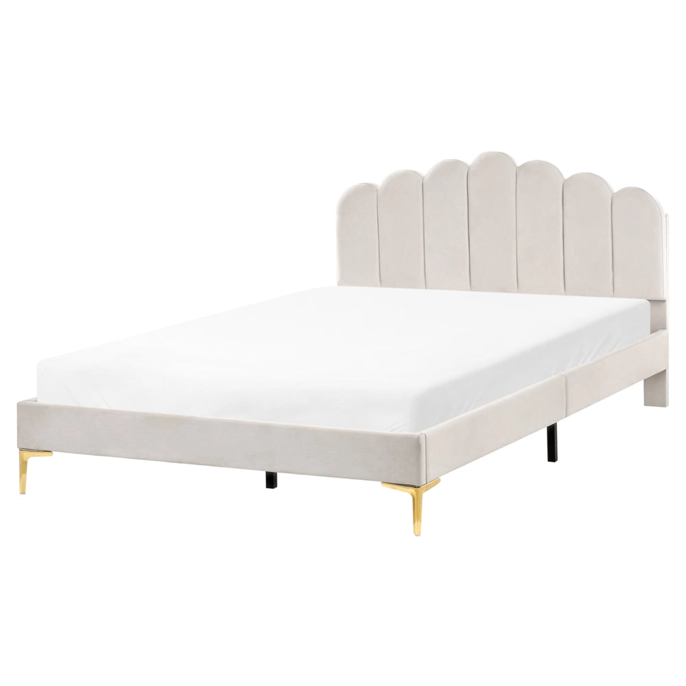 Letto matrimoniale 160 x 200 cm velluto Gambe in metallo bianco sporco con testiera e base a doghe