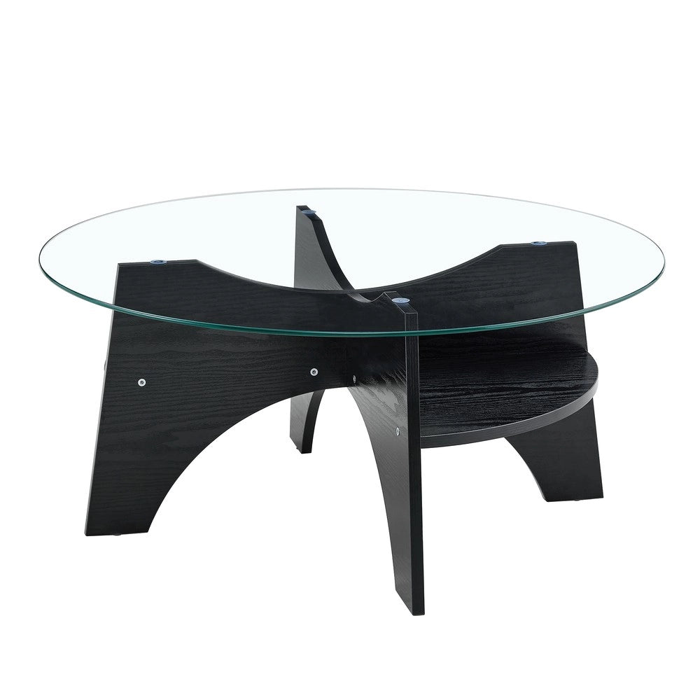 Tavolino Rotondo in Vetro Temperato ¨C MINIMAL ¨C Piano ?80 cm, Gambe MDF Nero