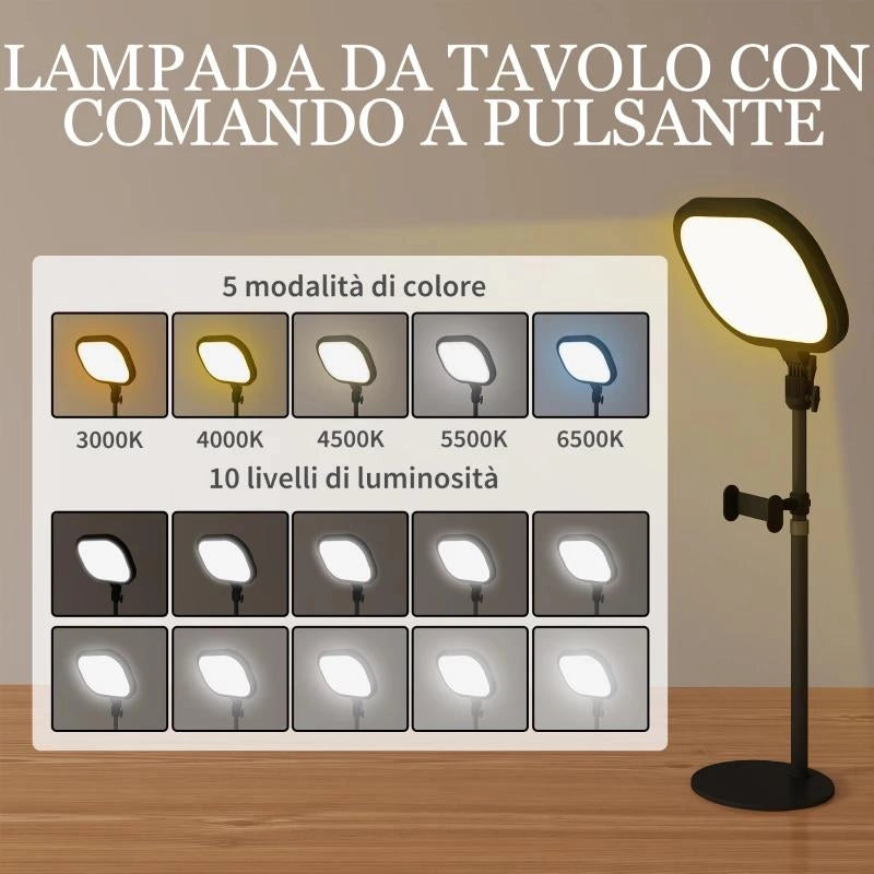 LAMPADA DA SCRIVANIA LED CON SUPPORTO PER TELEFONO, 5 COLORI DI LUCE E 10 LUMINOSITÓ, NERO