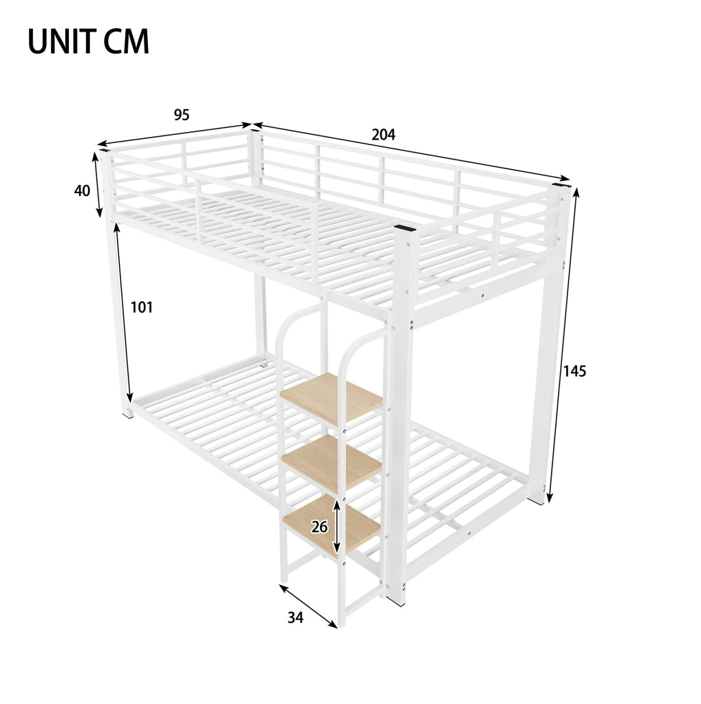 Letto a castello 90x200 cm in MDF e metallo bianco e noce con scala integrata e sponde di sicurezza