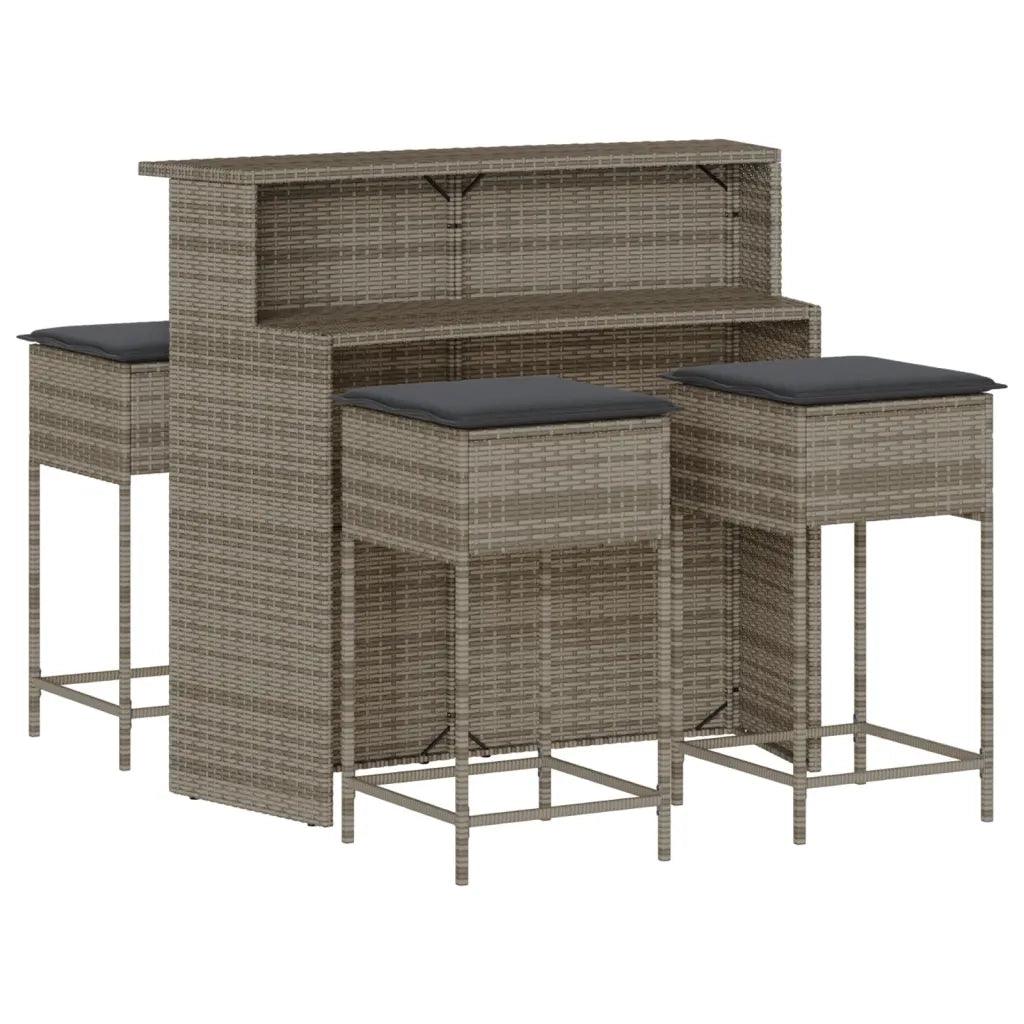 Set Bar da Giardino 5 pz con Cuscini in Polyrattan Grigio 3261489